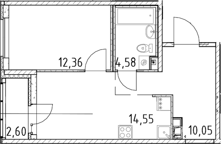 1-комнатная квартира 41.54 м², 7/17 эт., ЖК «Город Первых»